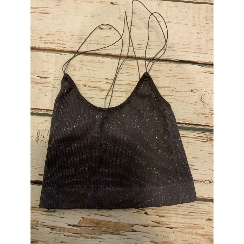 UO Out From Under Grey Metallic Bralette S - Silver Sparkly Festival Crop Top